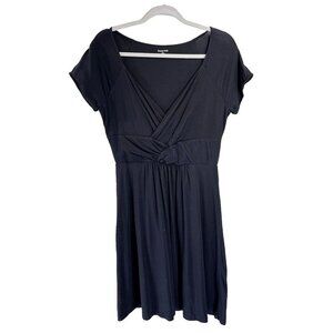 Garnet Hill Dress Women's Black Jersey Knit Short Slv Knee Length Stretch Twist